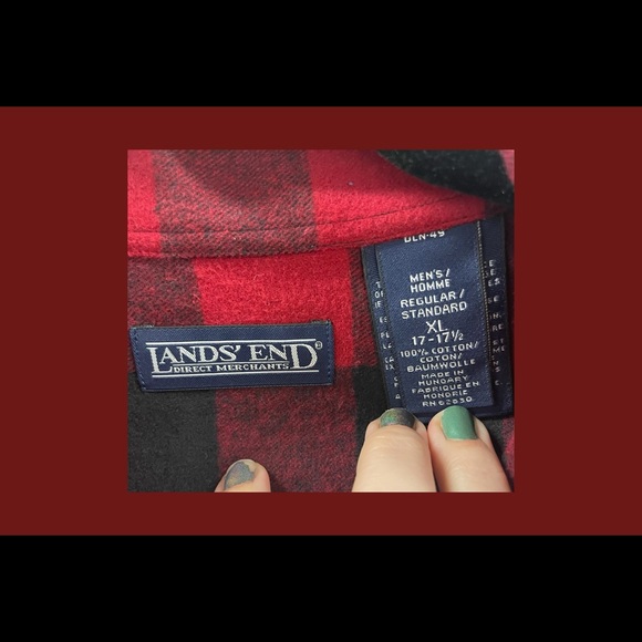 Lands End Red Buffalo Plaid Button Down Flannel - Picture 2 of 2